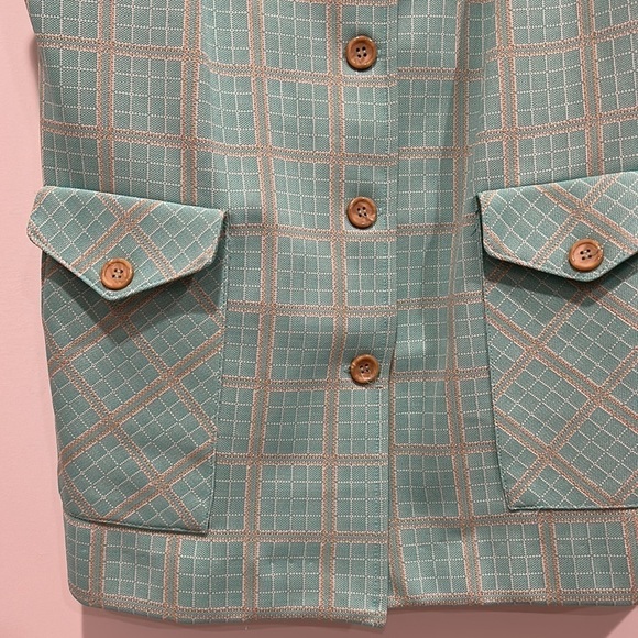 Cos Cob Vintage 1970s plaid SEAFOAM green vest & pant set women’s large - Picture 2 of 9
